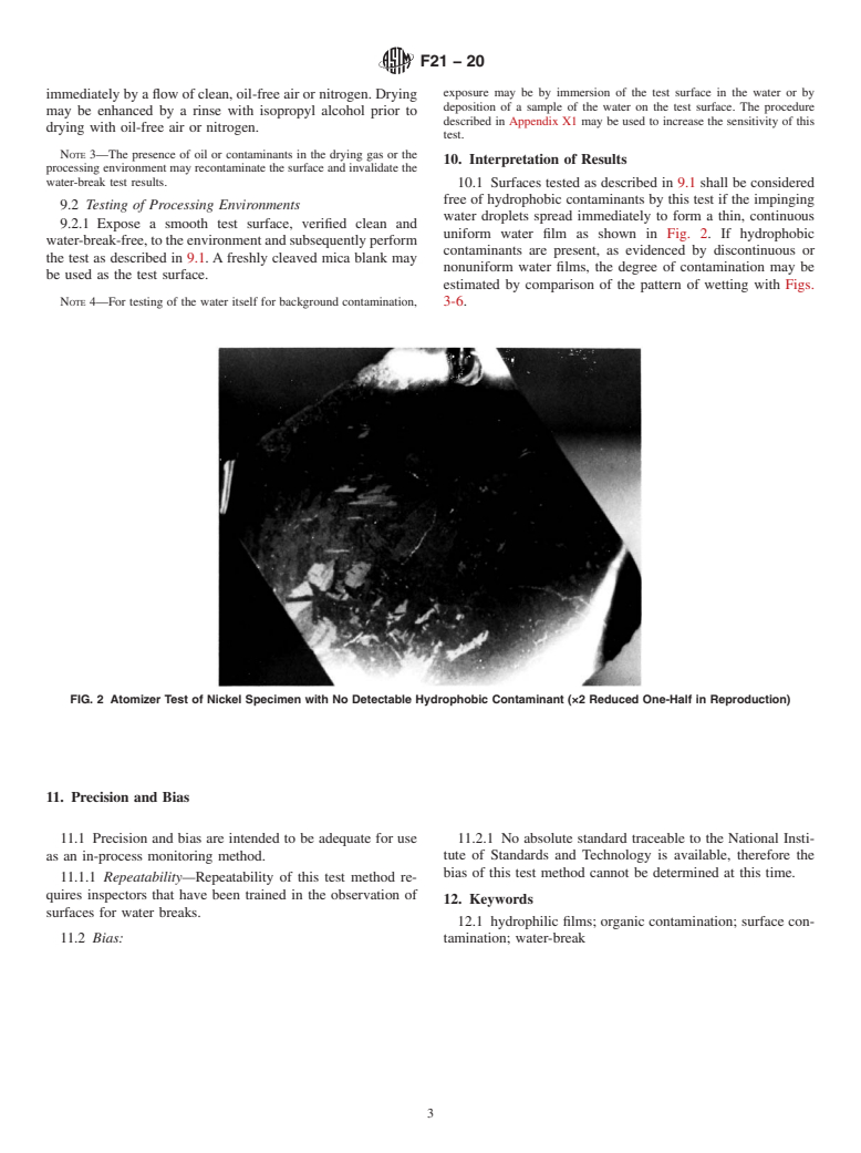 ASTM F21-20 - Standard Test Method for  Hydrophobic Surface Films by the Atomizer Test