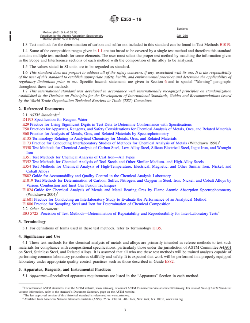 REDLINE ASTM E353-19 - Standard Test Methods for  Chemical Analysis of Stainless, Heat-Resisting, Maraging, and  Other Similar Chromium-Nickel-Iron Alloys