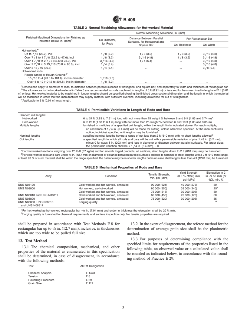 ASTM B408-01 - Standard Specification for Nickel-Iron-Chromium Alloy Rod and Bar