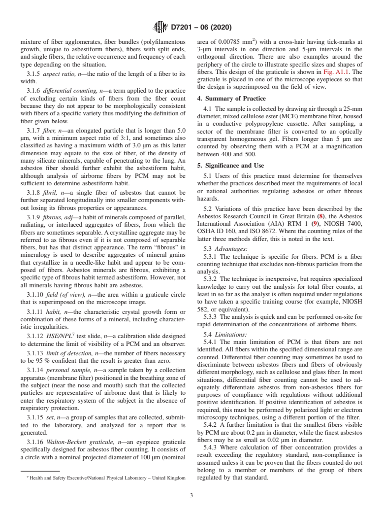 ASTM D7201-06(2020) - Standard Practice for  Sampling and Counting Airborne Fibers, Including Asbestos Fibers,  in the Workplace, by Phase Contrast Microscopy (with an Option of  Transmission Electron Microscopy)