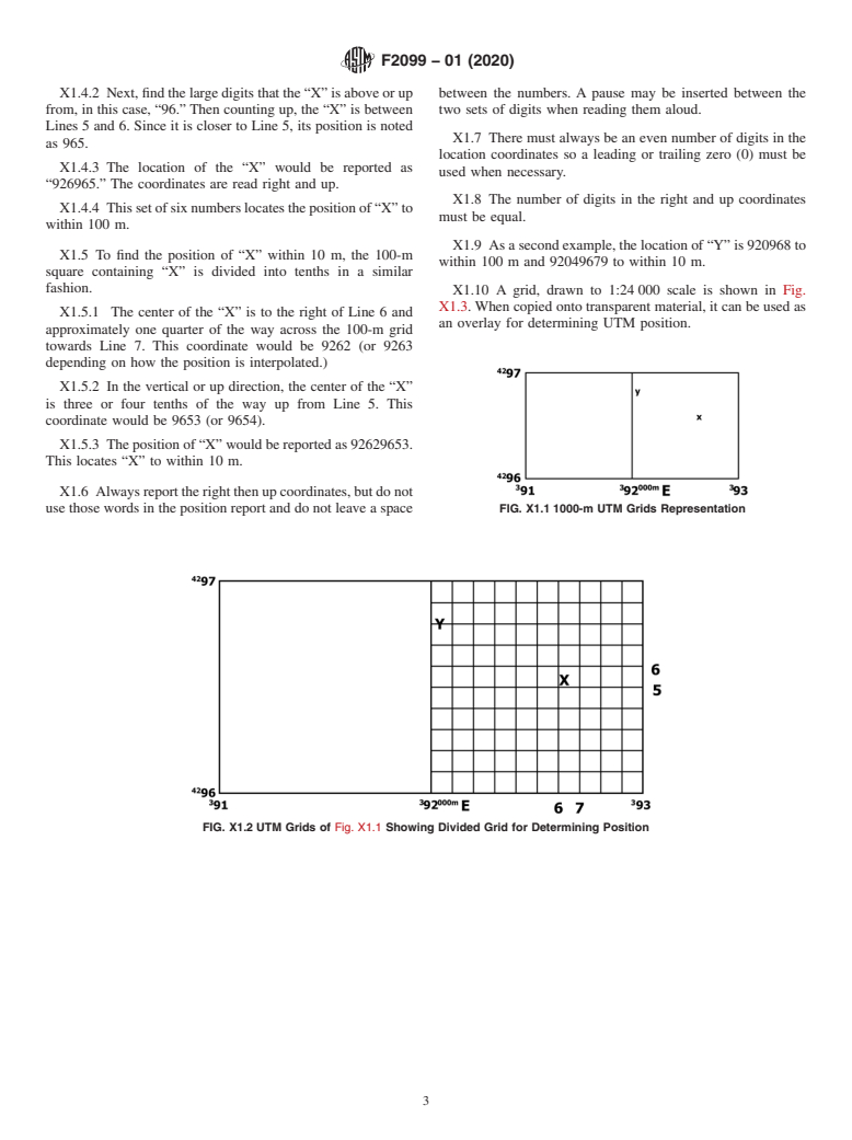 ASTM F2099-01(2020) - Standard Guide for  Use of Universal Transverse Mercator (UTM) Grids When Preparing  and Using a Field Map for Land Search