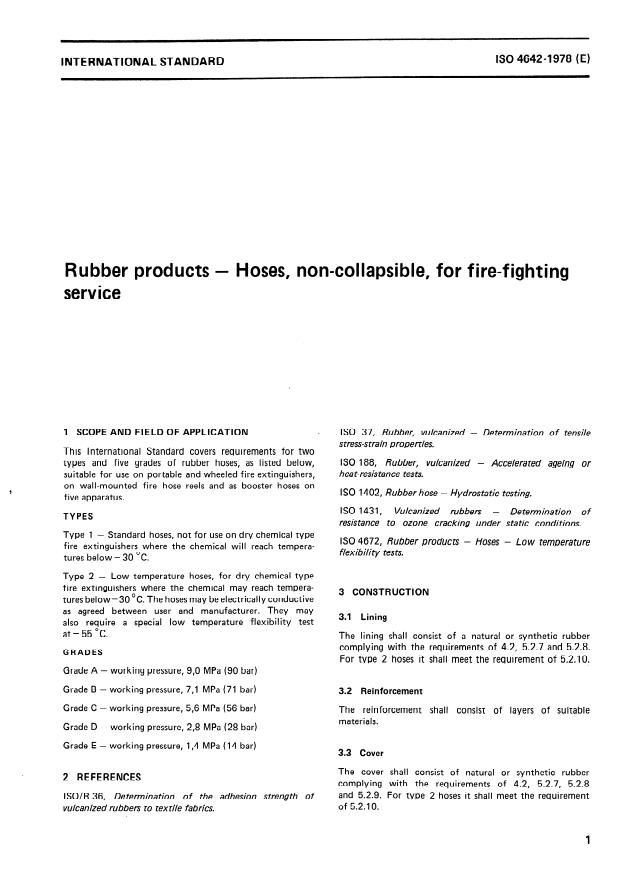 ISO 4642:1978 - Rubber products -- Hoses, non-collapsible, for fire-fighting service