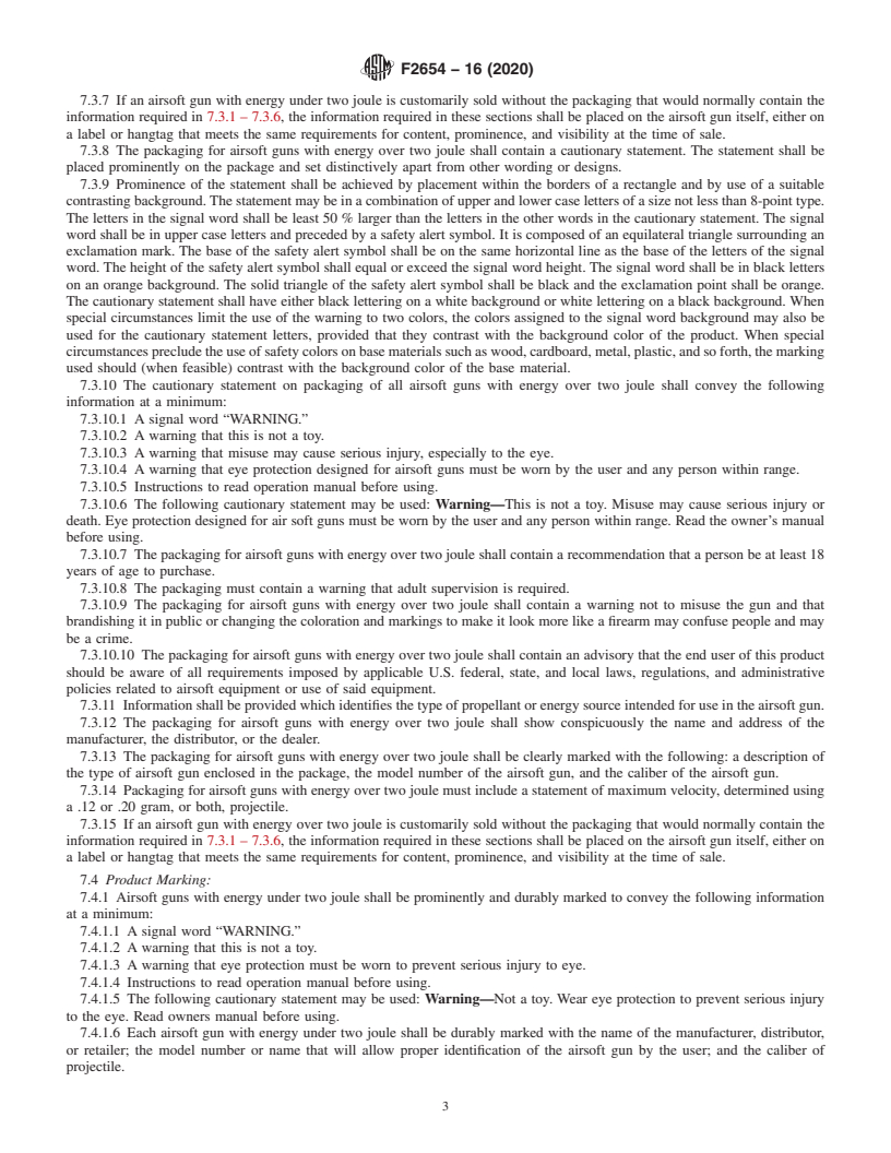 REDLINE ASTM F2654-16(2020) - Standard Specification for Airsoft Gun Warnings