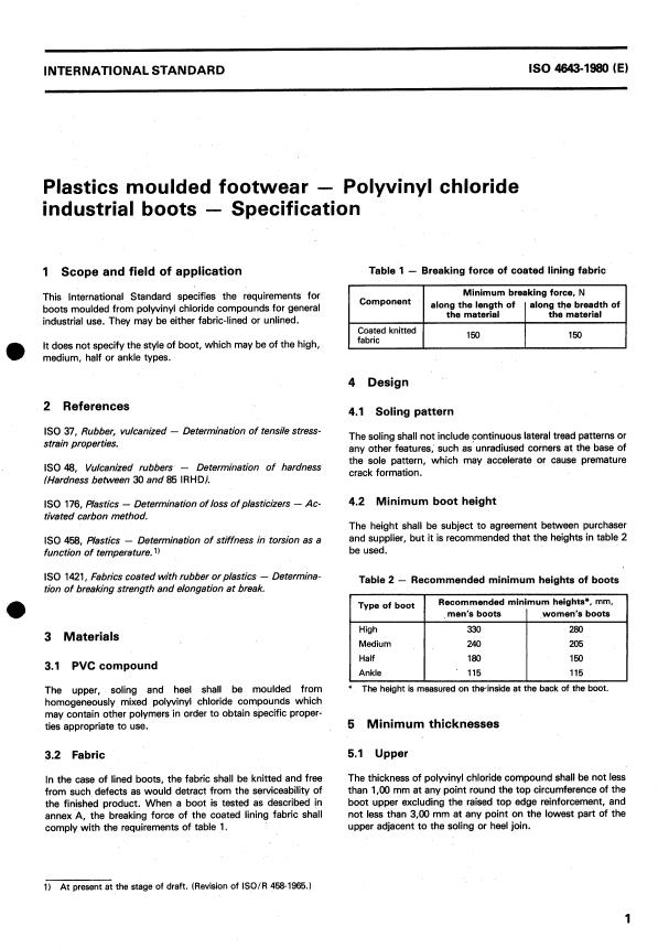 ISO 4643:1980 - Plastics moulded footwear -- Polyvinyl chloride industrial boots -- Specification