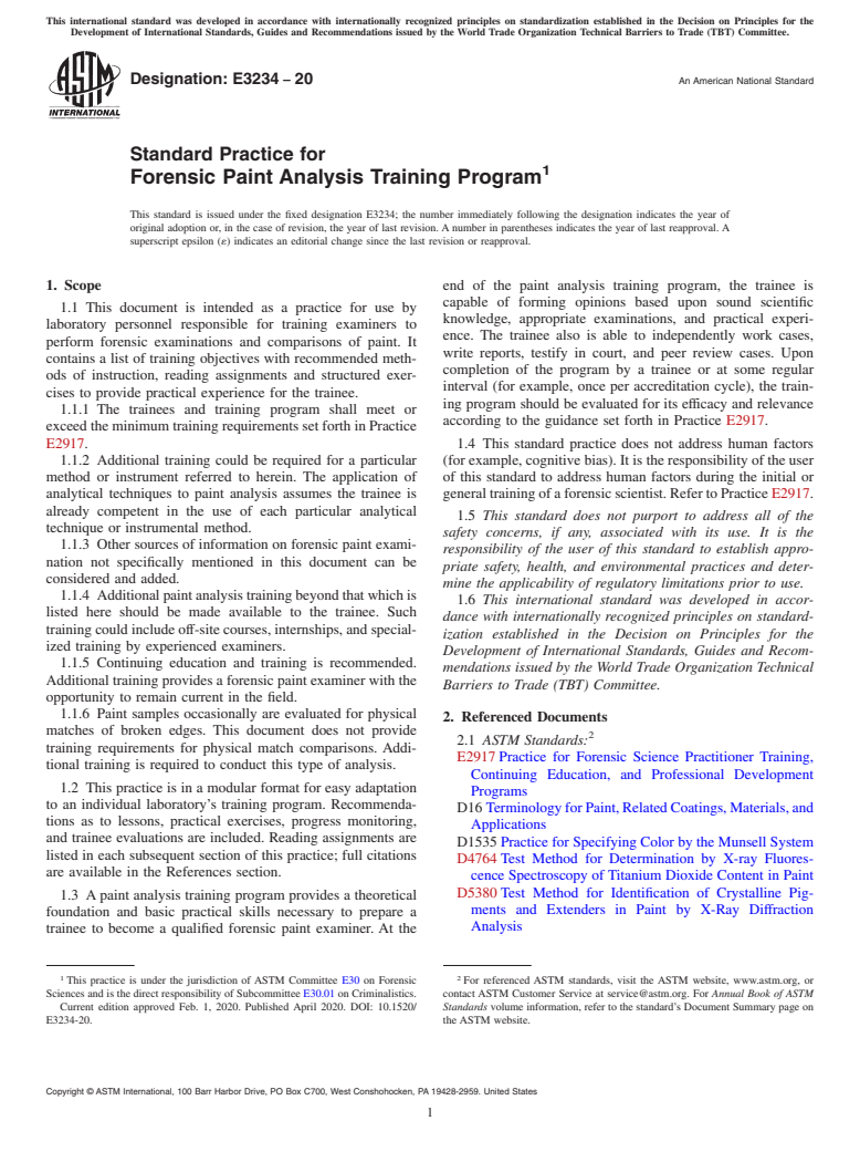 ASTM E3234-20 - Standard Practice for Forensic Paint Analysis Training Program
