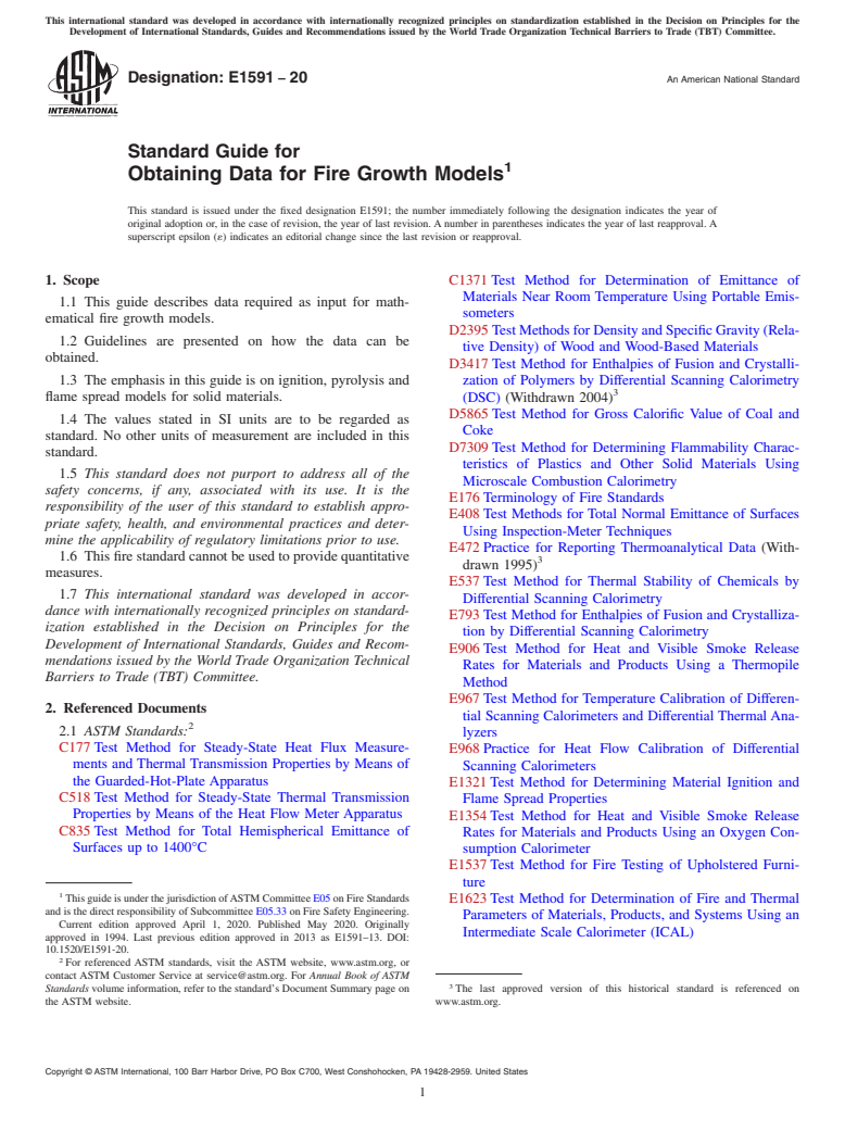ASTM E1591-20 - Standard Guide for  Obtaining Data for Fire Growth Models