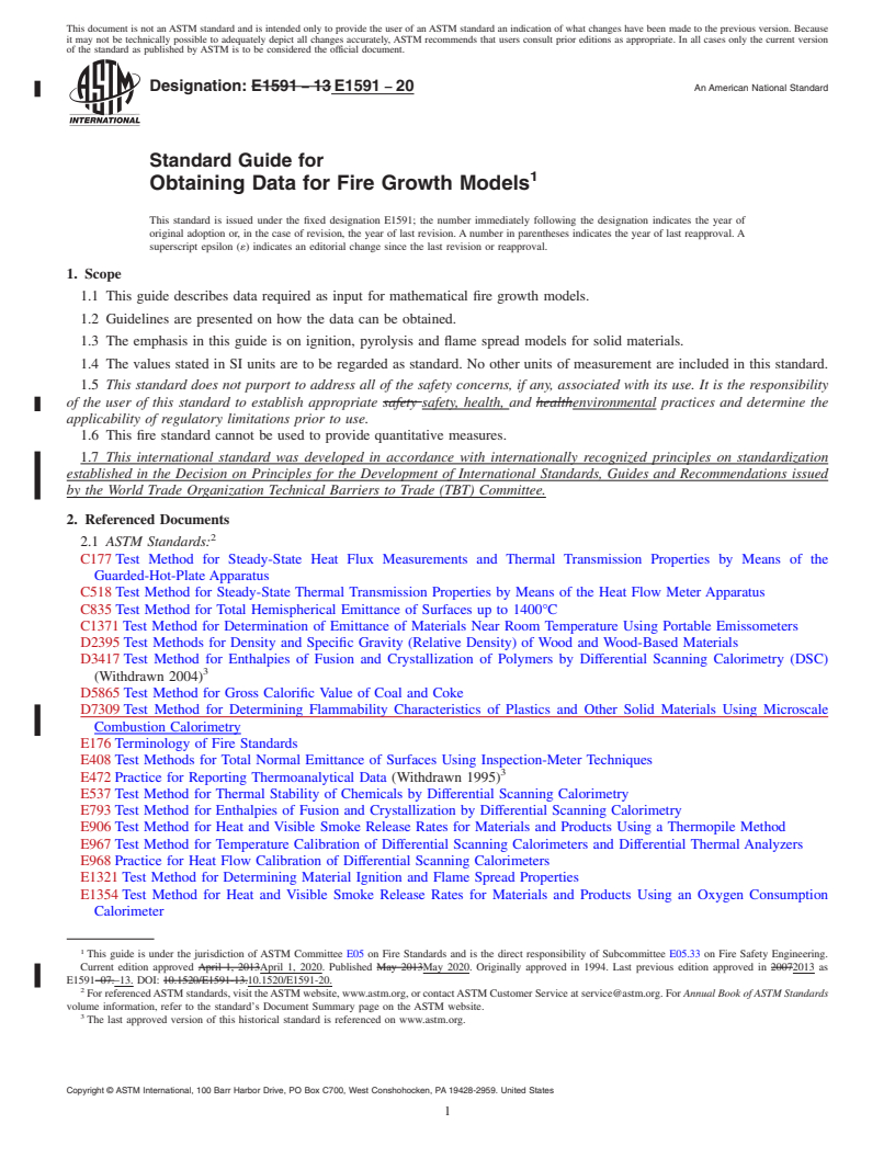 REDLINE ASTM E1591-20 - Standard Guide for  Obtaining Data for Fire Growth Models