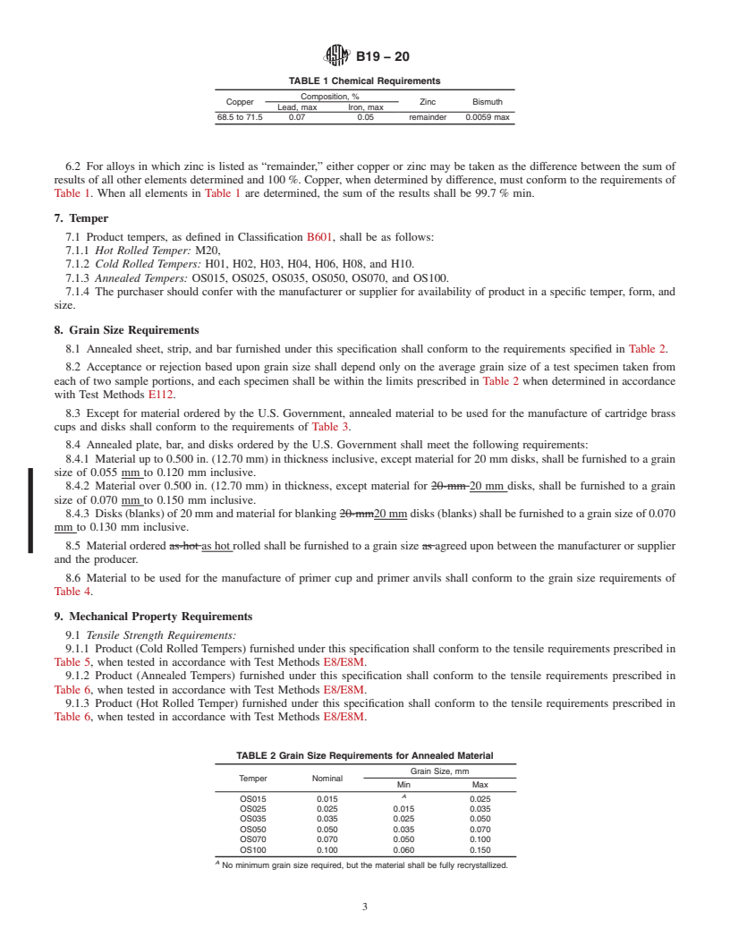 REDLINE ASTM B19-20 - Standard Specification for Cartridge Brass Sheet, Strip, Plate, Bar, and Disks