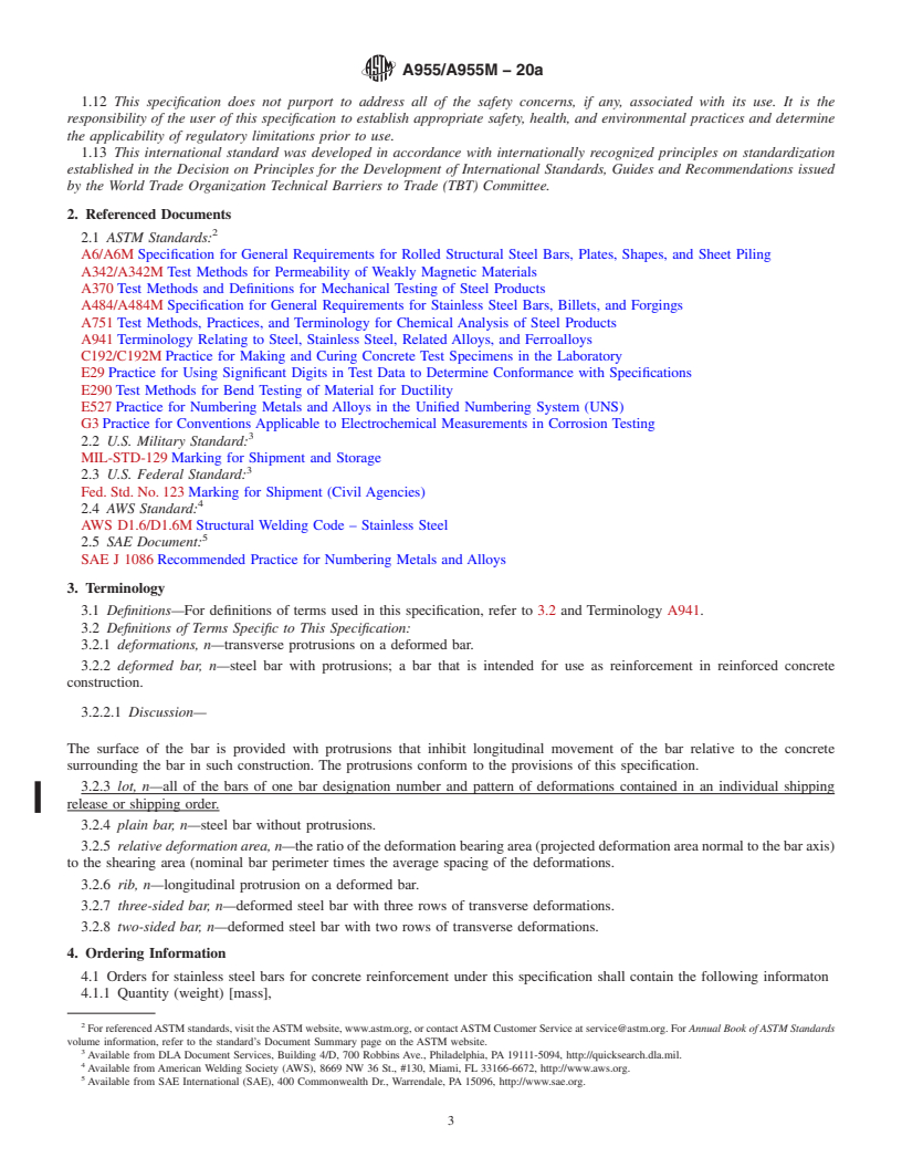 REDLINE ASTM A955/A955M-20a - Standard Specification for  Deformed and Plain Stainless Steel Bars for Concrete Reinforcement
