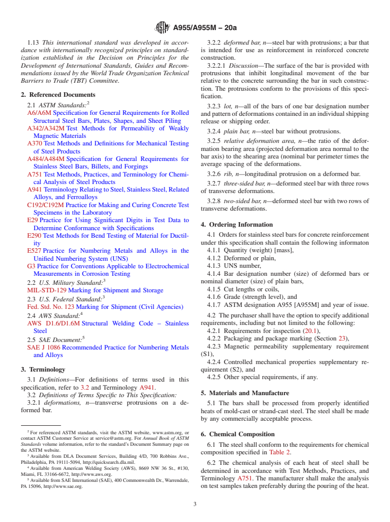 ASTM A955/A955M-20a - Standard Specification for  Deformed and Plain Stainless Steel Bars for Concrete Reinforcement