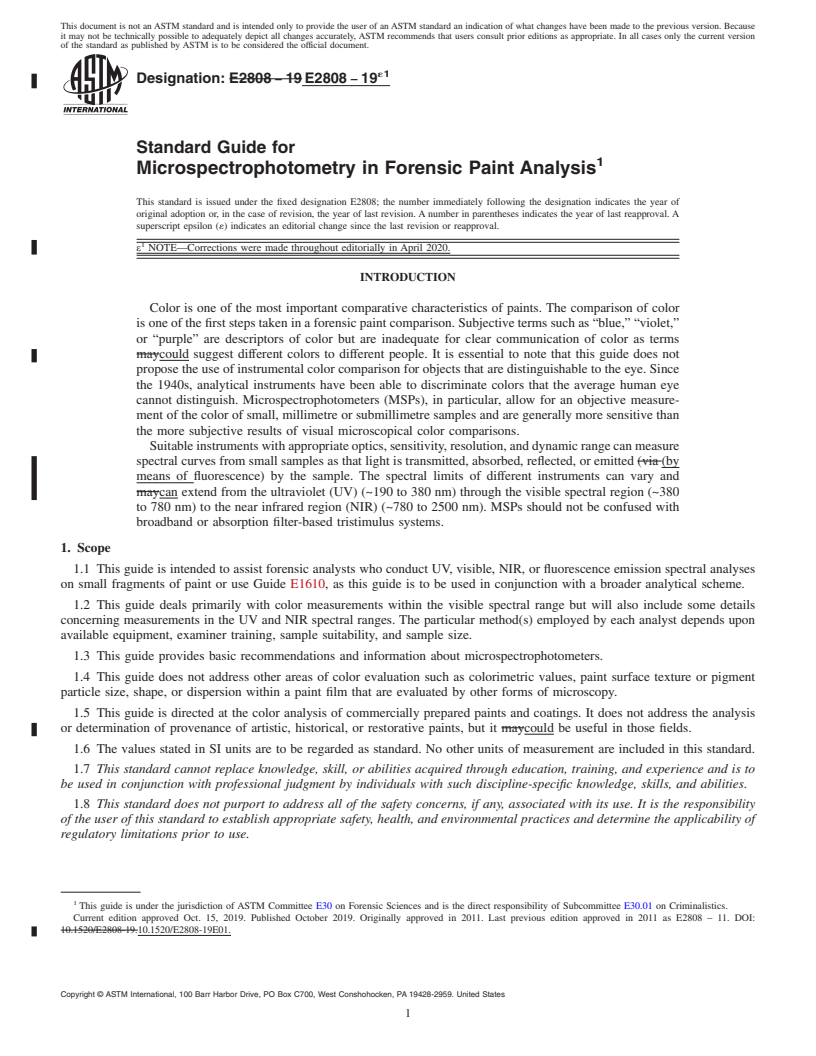 REDLINE ASTM E2808-19e1 - Standard Guide for  Microspectrophotometry in Forensic Paint Analysis