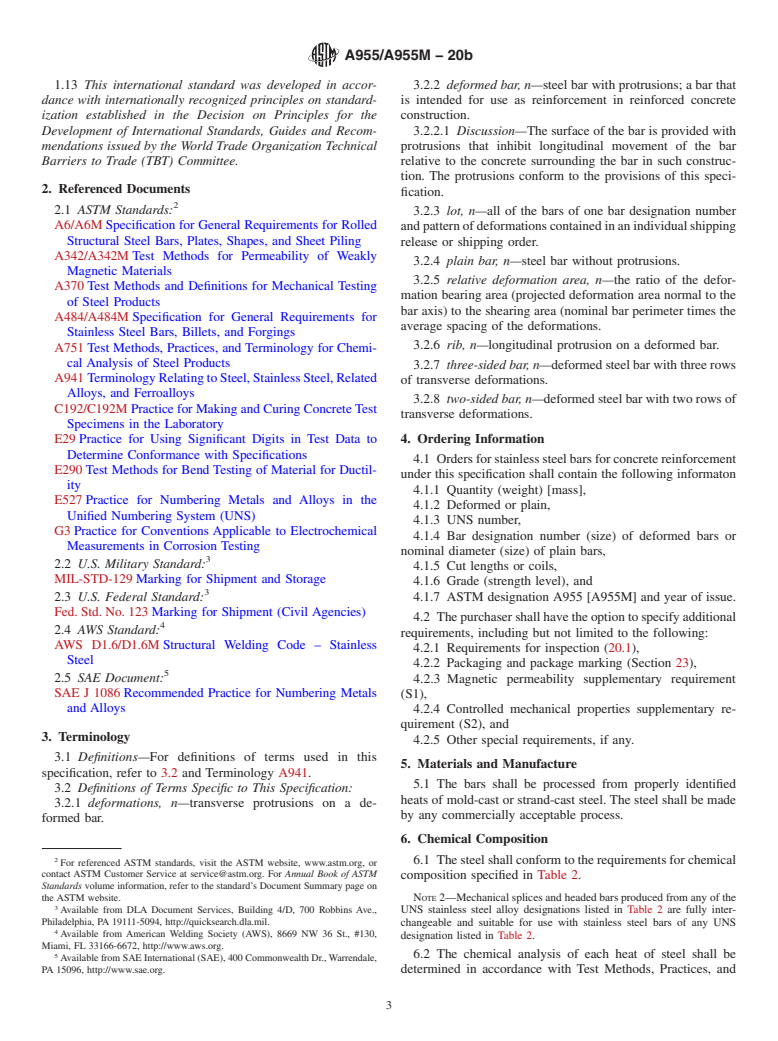 ASTM A955/A955M-20b - Standard Specification for  Deformed and Plain Stainless Steel Bars for Concrete Reinforcement