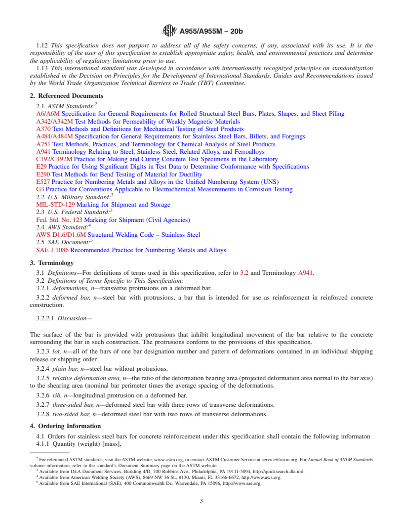 REDLINE ASTM A955/A955M-20b - Standard Specification for  Deformed and Plain Stainless Steel Bars for Concrete Reinforcement