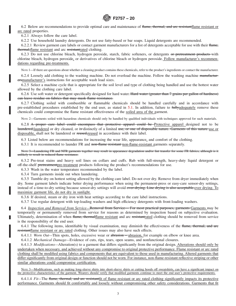 REDLINE ASTM F2757-20 - Standard Guide for Home Laundering Care and Maintenance of Flame Resistant or  Arc Rated Clothing