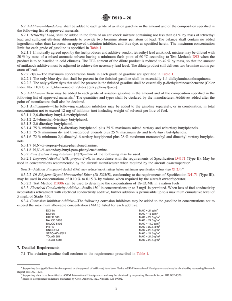 REDLINE ASTM D910-20 - Standard Specification for  Leaded Aviation Gasolines