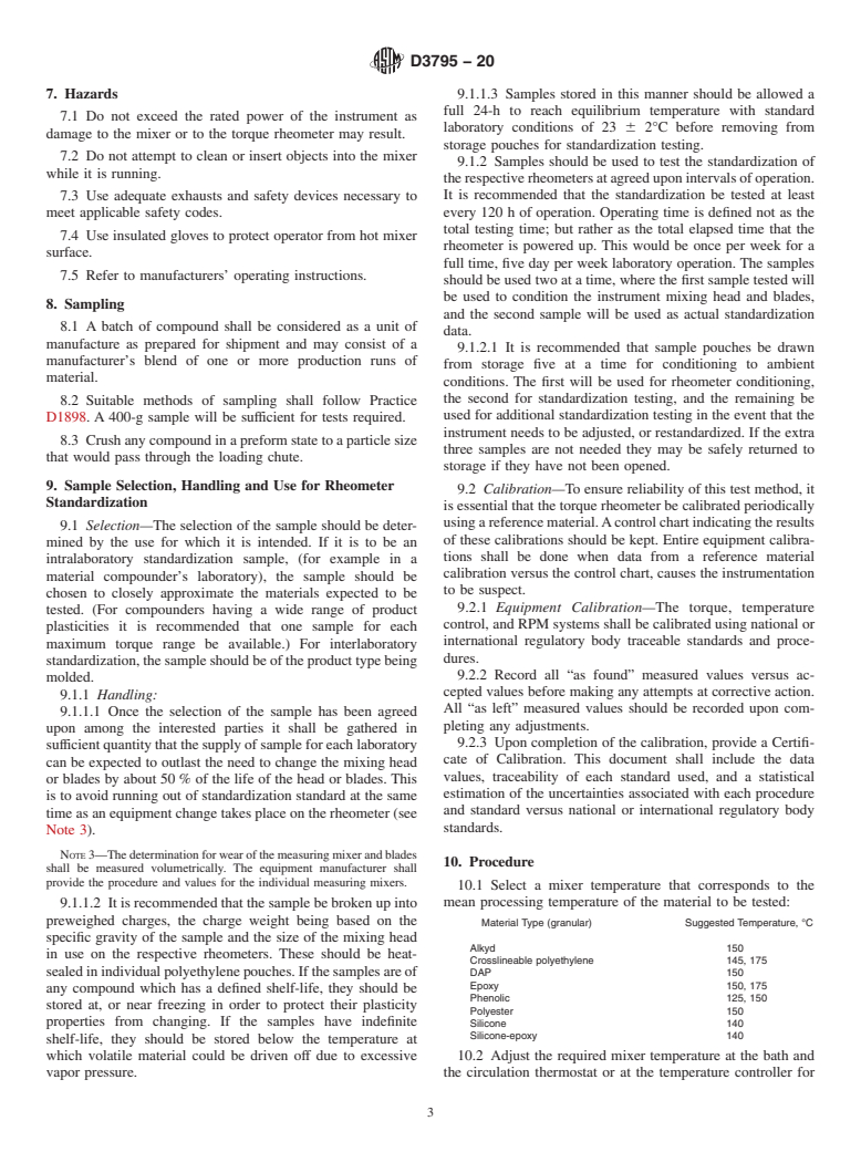 ASTM D3795-20 - Standard Test Method for Thermal Flow, Cure, and Behavior Properties of Pourable Thermosetting  Materials by Torque Rheometer