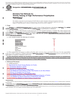 ASTM D7744/D7744M-20 REDLINE ASTM D7744/D7744M-20 - Standard Test Methods for Tensile Testing of High Performance Polyethylene Films - Page 1 preview