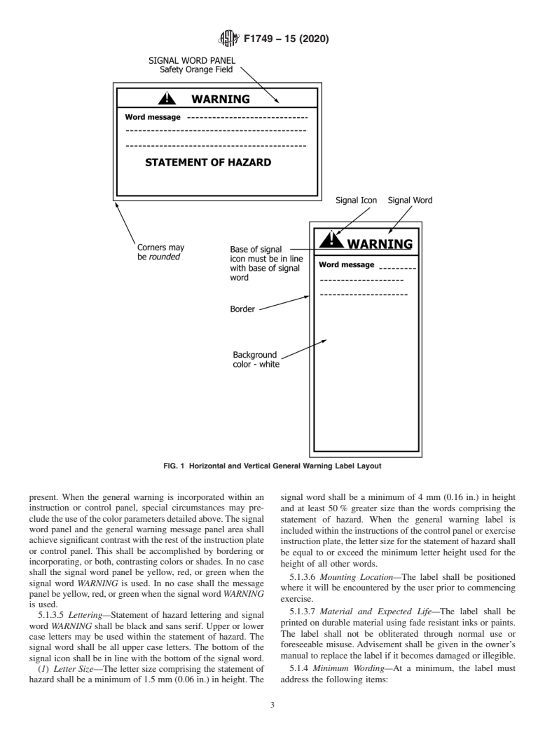 ASTM F1749-15(2020) - Standard Specification for Fitness Equipment and Fitness Facility Safety Signage and Labels