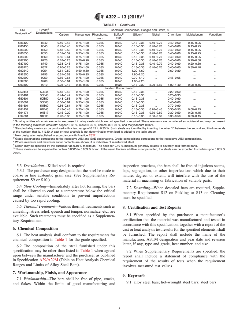 ASTM A322-13(2018)e1 - Standard Specification for Steel Bars, Alloy, Standard Grades