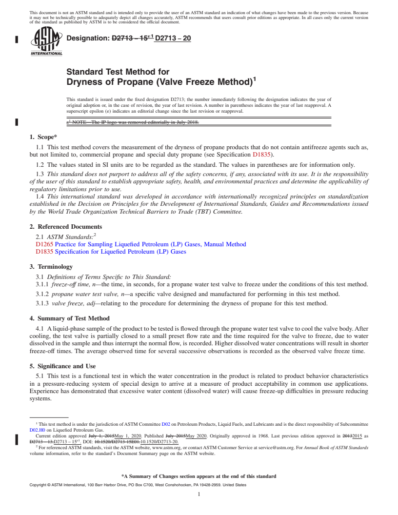REDLINE ASTM D2713-20 - Standard Test Method for  Dryness of Propane (Valve Freeze Method)