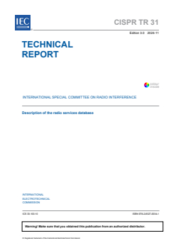 CISPR TR 31:2024 CISPR TR 31:2024 - Description of the radio services database
Released:25. 11. 2024
Isbn:9782832700341 - Page 3 preview