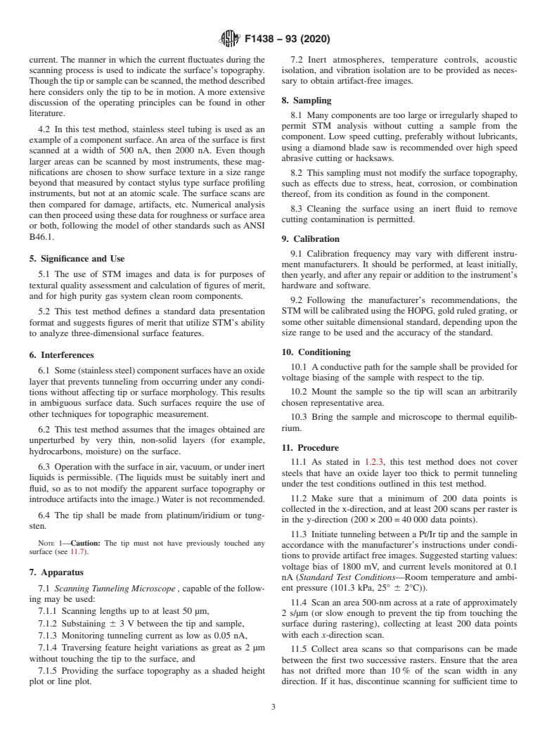 ASTM F1438-93(2020) - Standard Test Method for  Determination of Surface Roughness by Scanning Tunneling Microscopy  for Gas Distribution System Components