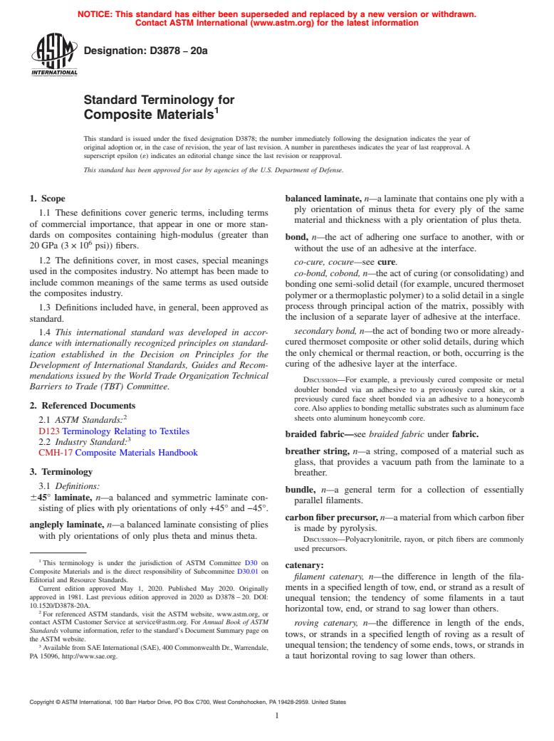 ASTM D3878-20a - Standard Terminology for  Composite Materials