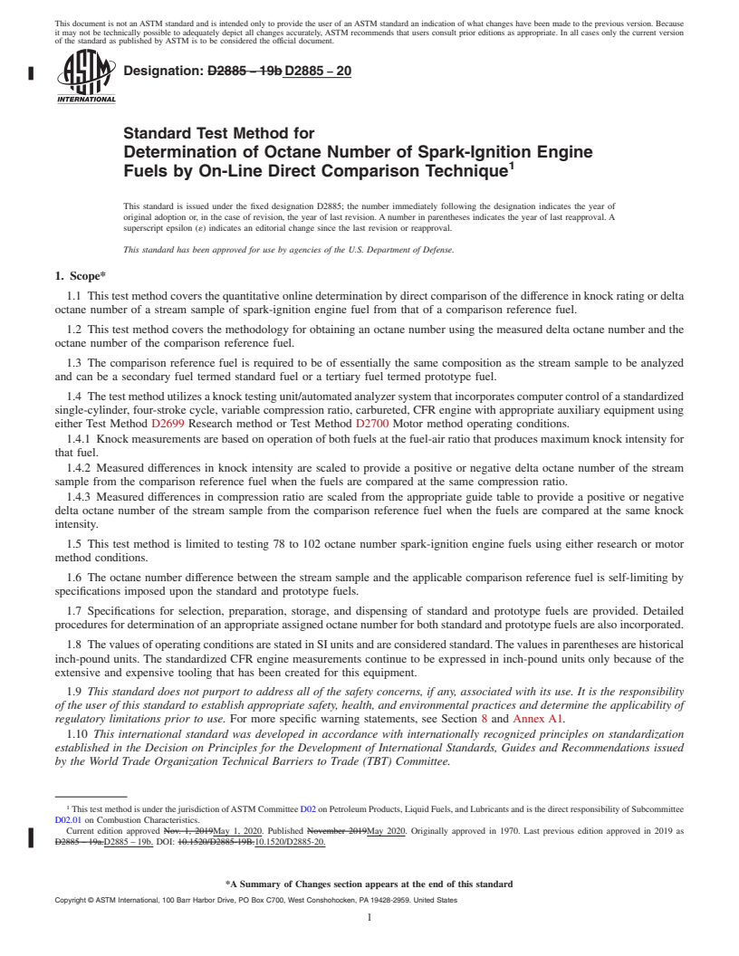 REDLINE ASTM D2885-20 - Standard Test Method for  Determination of Octane Number of Spark-Ignition Engine Fuels  by On-Line Direct Comparison Technique