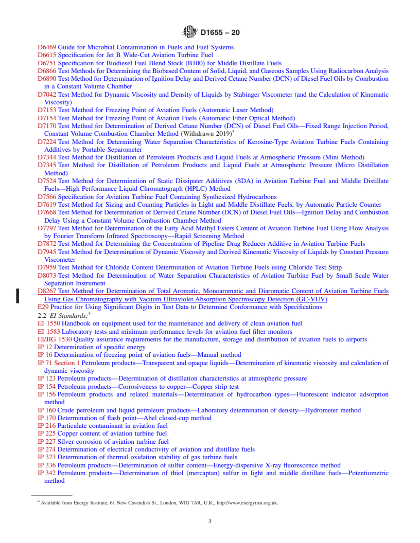 REDLINE ASTM D1655-20 - Standard Specification for Aviation Turbine Fuels