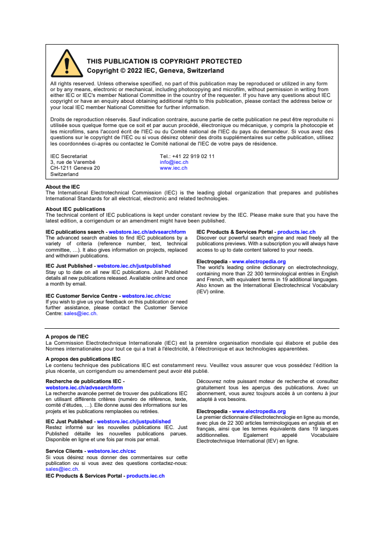 IEC 61010-031:2022 IEC 61010-031:2022 - Safety requirements for electrical equipment for measurement, control, and laboratory use - Part 031: Safety requirements for hand-held and hand-manipulated probe assemblies for electrical test and measurement
Released:12/22/2022
Isbn:9782832261965 - Page 2 preview