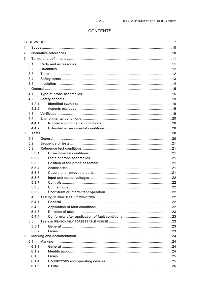 IEC 61010-031:2022 IEC 61010-031:2022 - Safety requirements for electrical equipment for measurement, control, and laboratory use - Part 031: Safety requirements for hand-held and hand-manipulated probe assemblies for electrical test and measurement
Released:12/22/2022
Isbn:9782832261965 - Page 4 preview