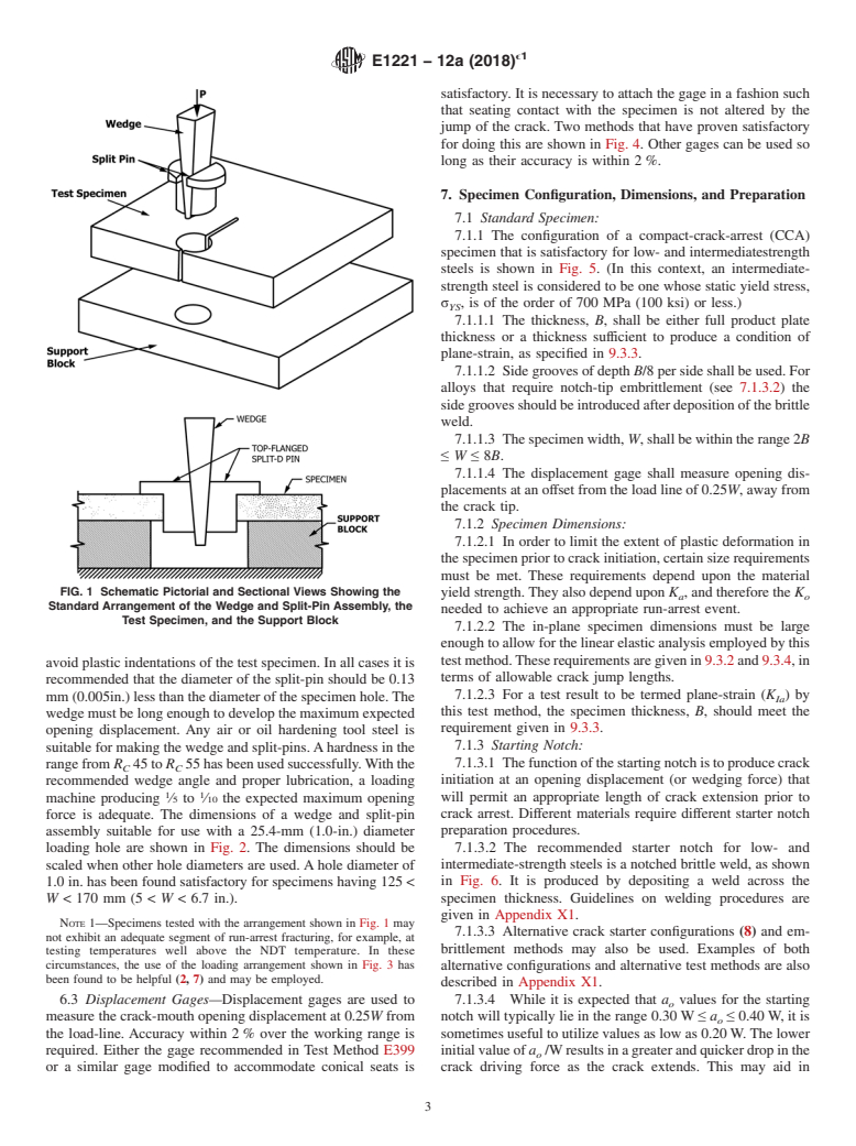 ASTM E1221-12A(2018)e1 - Standard Test Method for  Determining Plane-Strain Crack-Arrest Fracture Toughness, <emph  type="bdit">K<inf>Ia</inf></emph>, of Ferritic Steels