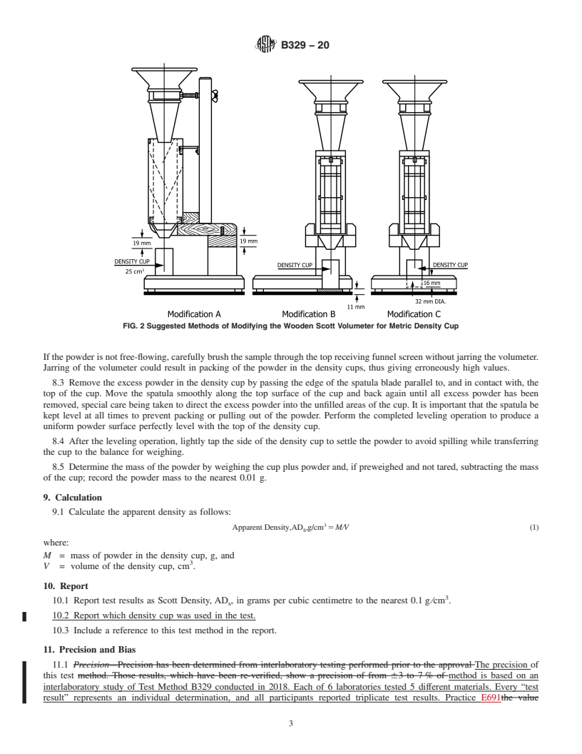 REDLINE ASTM B329-20 - Standard Test Method for  Apparent Density of Metal Powders and Compounds Using the Scott  Volumeter