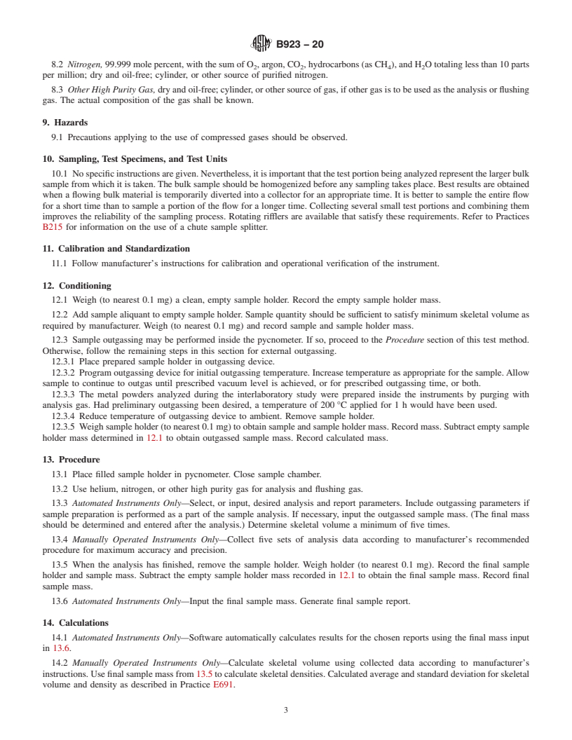 REDLINE ASTM B923-20 - Standard Test Method for  Metal Powder Skeletal Density by Helium or Nitrogen Pycnometry