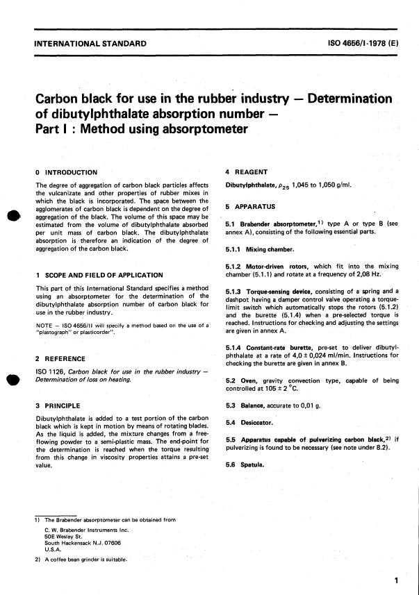 ISO 4656-1:1978 - Carbon black for use in the rubber industry -- Determination of dibutylphthalate absorption number