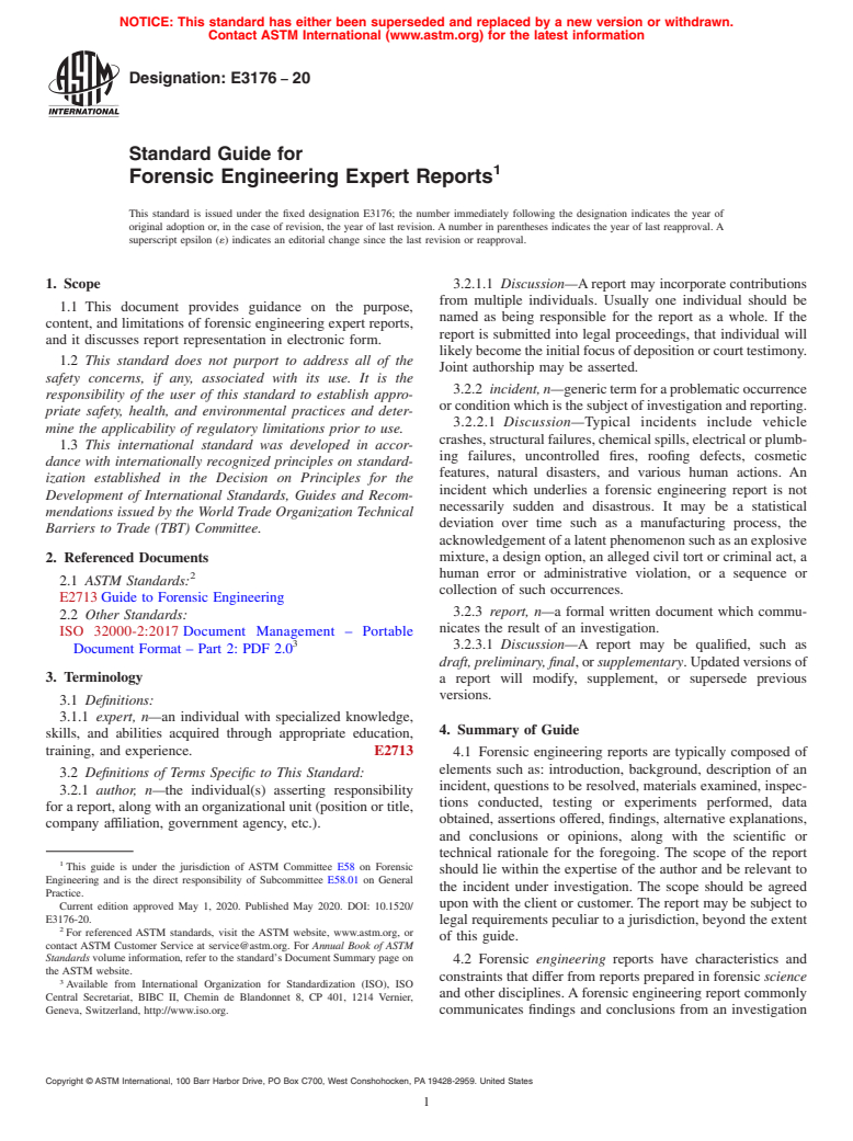 ASTM E3176-20 - Standard Guide for Forensic Engineering Expert Reports