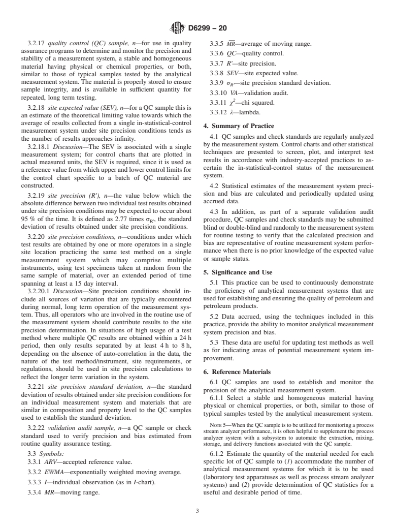 ASTM D6299-20 - Standard Practice for  Applying Statistical Quality Assurance and Control Charting   Techniques to Evaluate Analytical Measurement System Performance