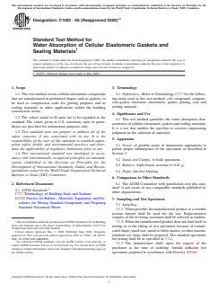 ASTM C1083-06(2020)e1 ASTM C1083-06(2020)e1 - Standard Test Method for Water Absorption of Cellular Elastomeric Gaskets and Sealing Materials - Page 1 preview