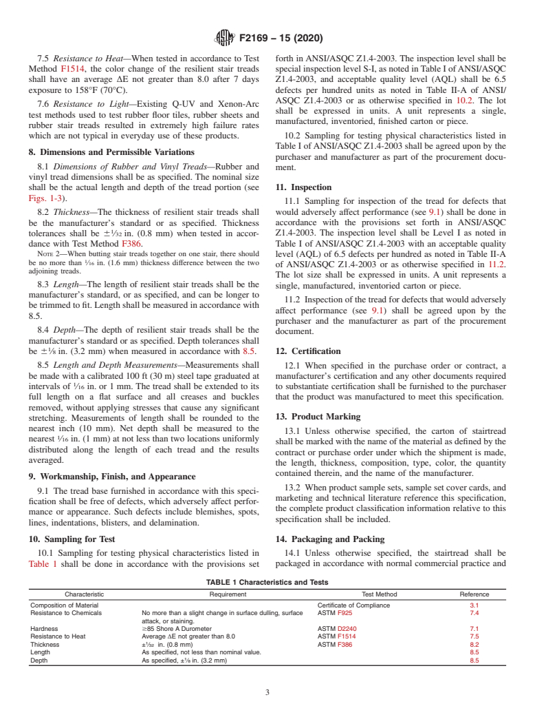 ASTM F2169-15(2020) - Standard Specification for  Resilient Stair Treads