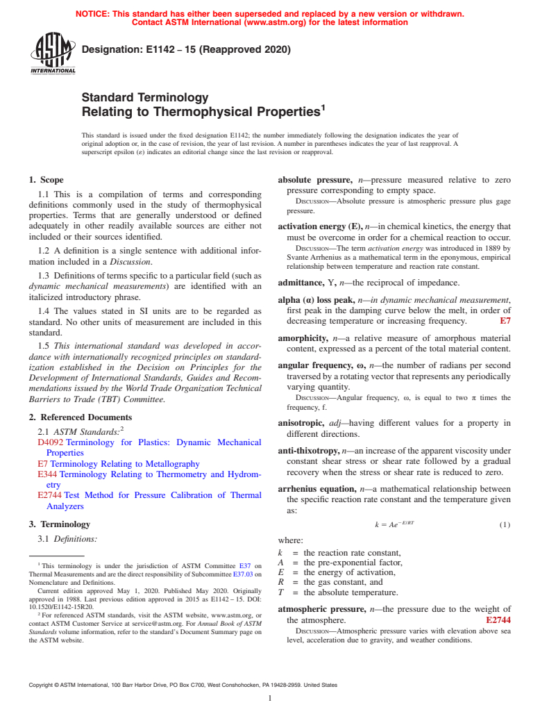 ASTM E1142-15(2020) - Standard Terminology  Relating to Thermophysical Properties