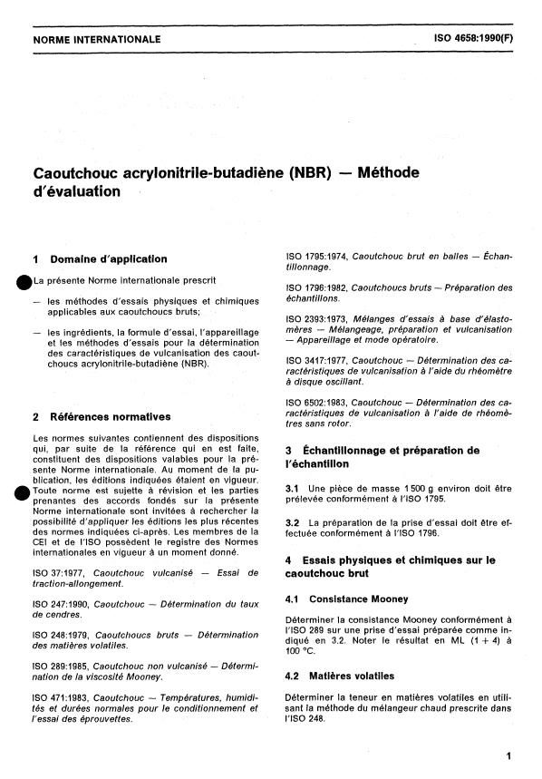 ISO 4658:1990 - Caoutchouc acrylonitrile-butadiene (NBR) -- Méthode d'évaluation