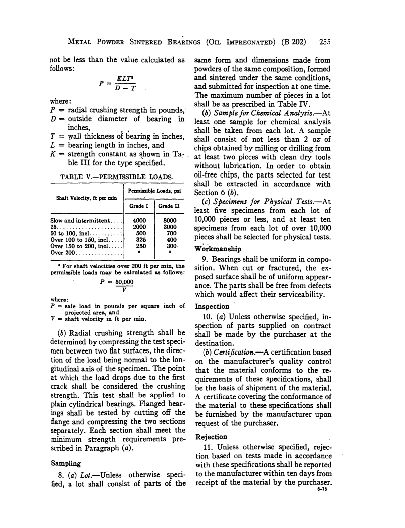 ASTM B202-64 - Specification for Metal Powder Sintered Bearings (Oil Impregnated) (Withdrawn 1965)