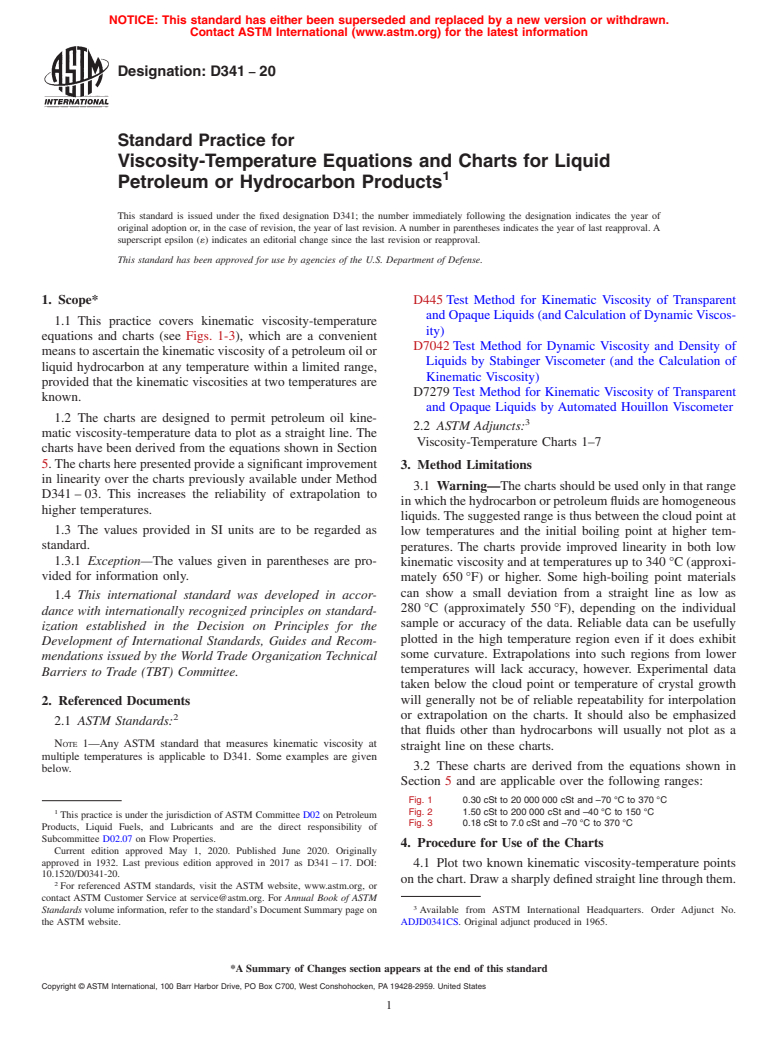 ASTM D341-20 - Standard Practice for Viscosity-Temperature Equations and Charts for Liquid Petroleum  or Hydrocarbon Products