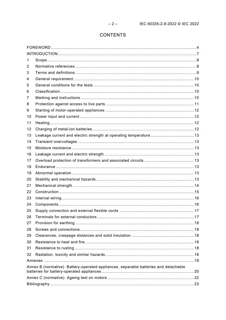 IEC 60335-2-8:2022 IEC 60335-2-8:2022 - Household and similar electrical appliances - Safety - Part 2-8: Particular requirements for shavers, hair clippers and similar appliances
Released:10/18/2022 - Page 4 preview