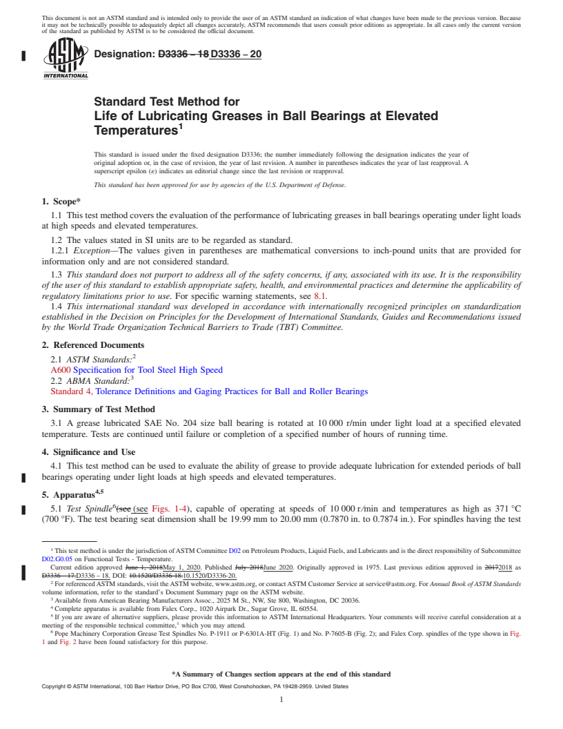 REDLINE ASTM D3336-20 - Standard Test Method for  Life of Lubricating Greases in Ball Bearings at Elevated Temperatures