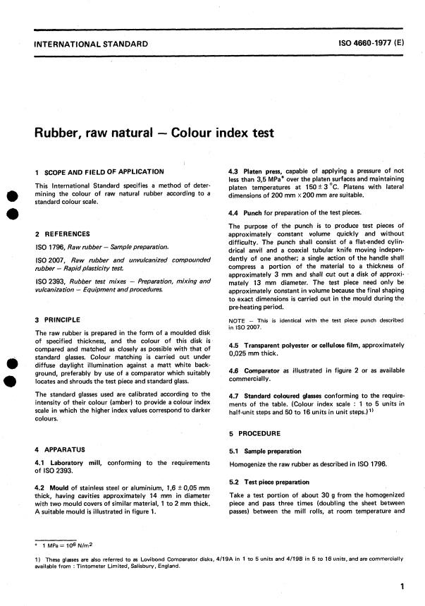 ISO 4660:1977 - Rubber, raw natural -- Colour index test