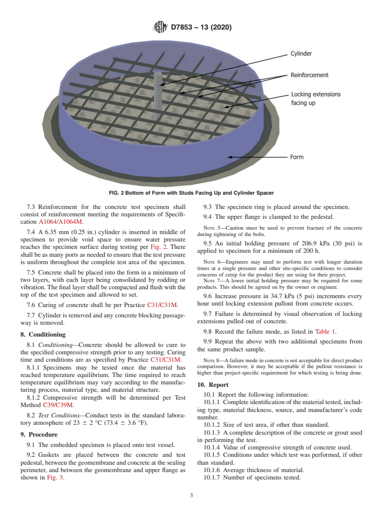 ASTM D7853-13(2020) - Standard Test Method for Hydraulic Pullout Resistance of a Geomembrane with Locking  Extensions Embedded in Concrete