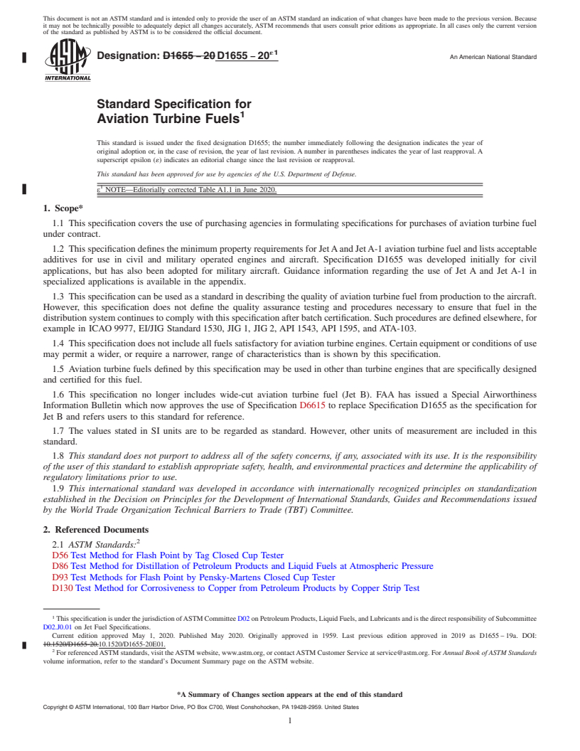 REDLINE ASTM D1655-20e1 - Standard Specification for Aviation Turbine Fuels