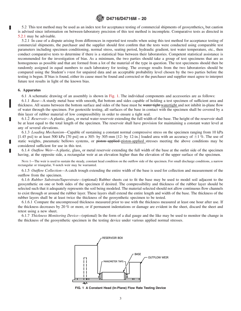 REDLINE ASTM D4716/D4716M-20 - Standard Test Method for Determining the (In-plane) Flow Rate per Unit Width and Hydraulic  Transmissivity of a Geosynthetic Using a Constant Head