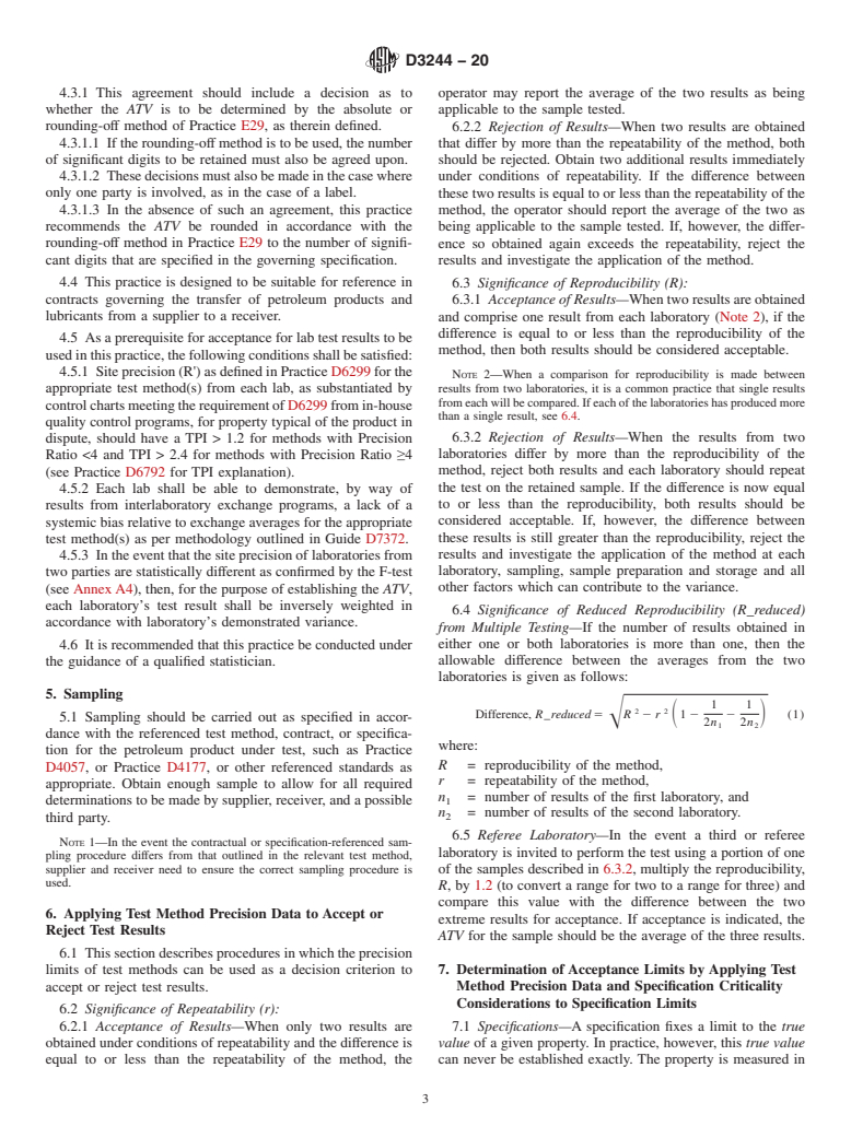 ASTM D3244-20 - Standard Practice for Utilization of Test Data to Determine Conformance with Specifications